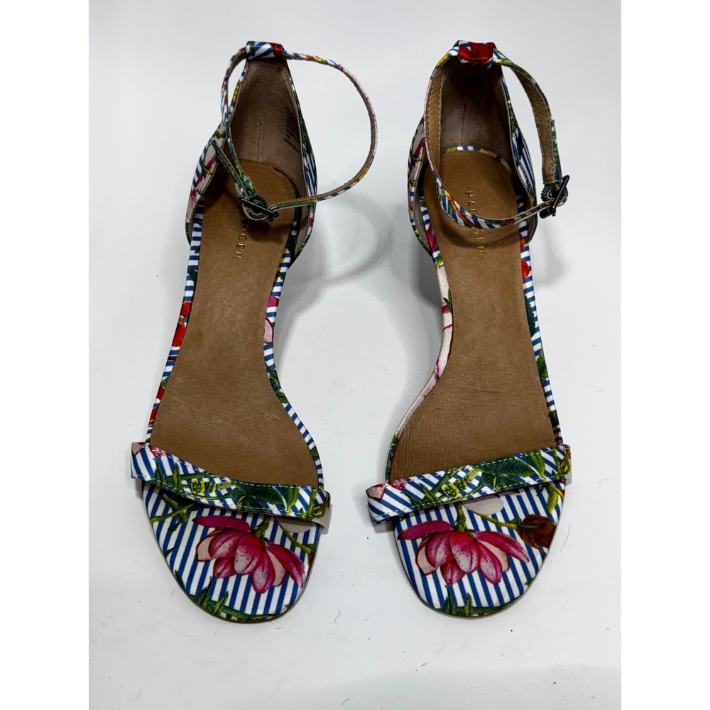 Halogen Womens Floral Striped Ankle Strap Stiletto Sandals Blue White Red 9.5M - Picture 7 of 7